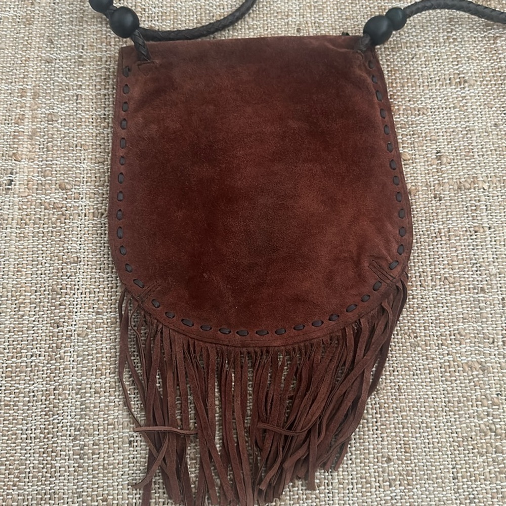 Lucky Brand Foxy Lady Fringe Brown Suede Crossbody Purse Bag - Picture 9 of 11